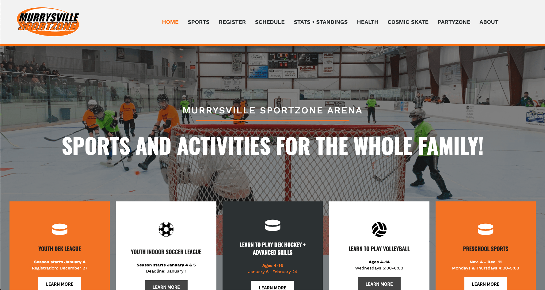 Murrysville Sportzone Sport Complex Website Design