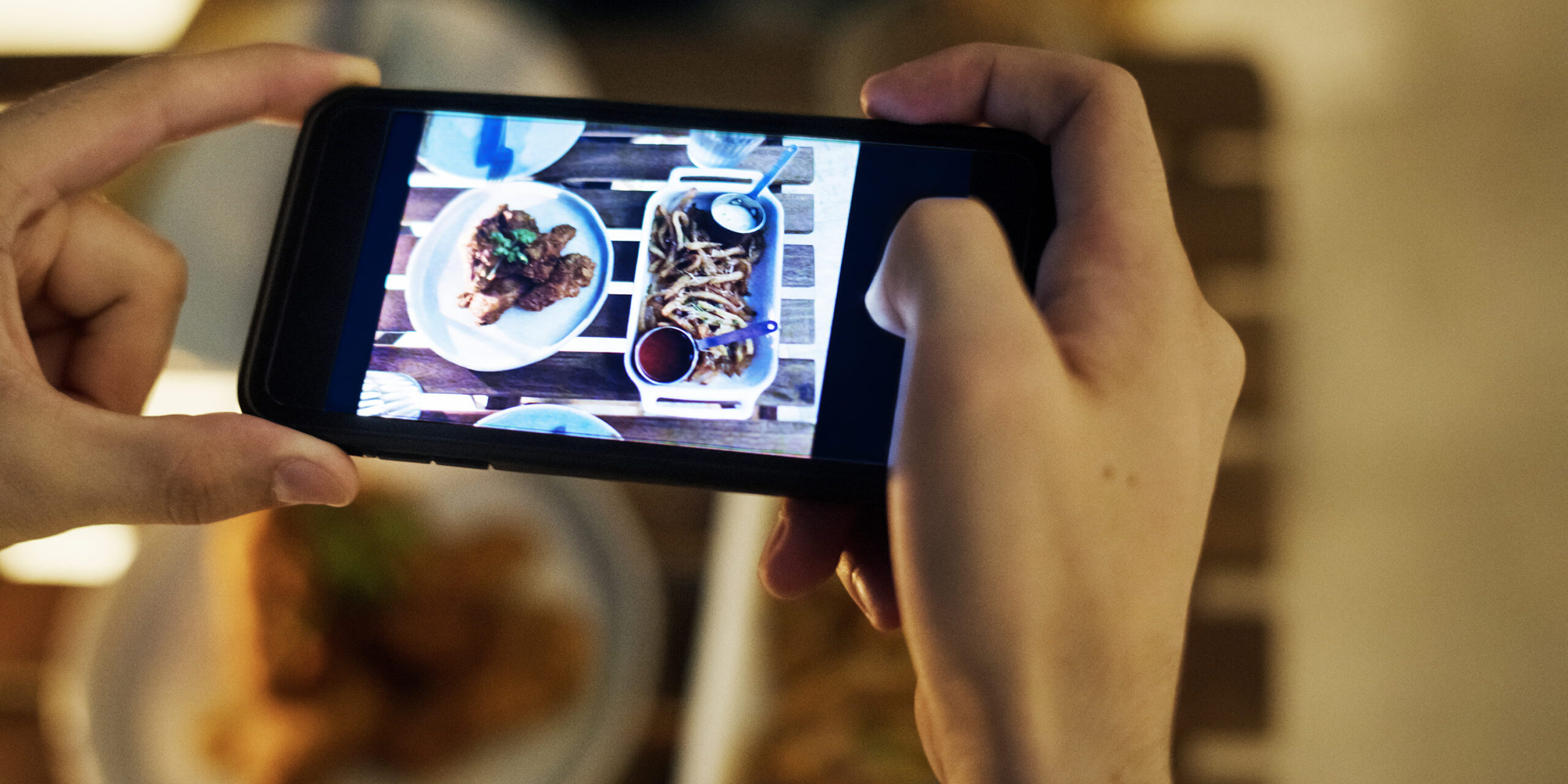 Taking Smartphone Photo Of A Dinner Plate Social Media Concept
